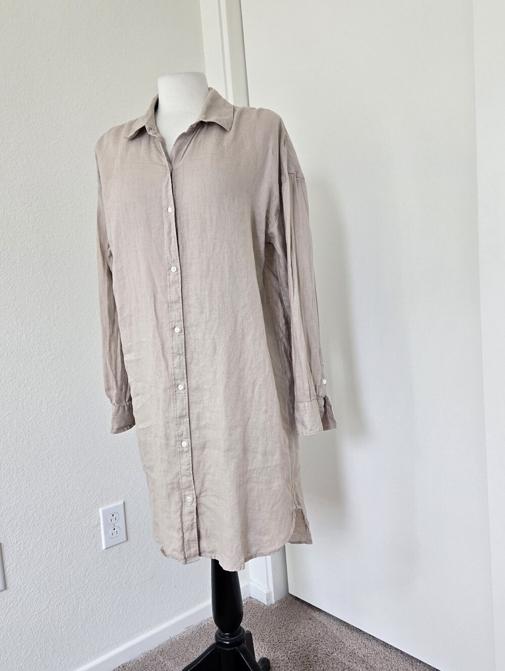 James Perse Shirt Dress Womens 3 or Large Linen With Slip Cement Button Down - Picture 2 of 15